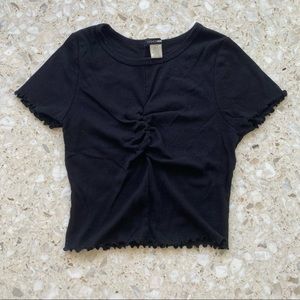 NEVER BEEN WORN Black Lettuce-Sleeve Cropped Top